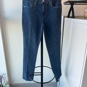 Levi's Dark Blue Ankle Jeans with Stud Accents . Mid Rise